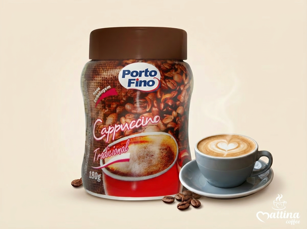Cappuccino solúvel pote 180g Porto Fino — fornecedor de cappuccino premium para pequeno varejo e revenda em todo o Brasil