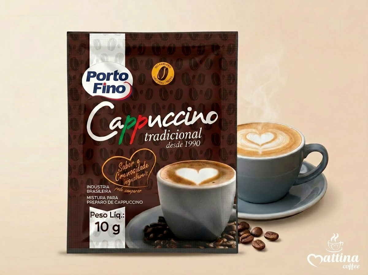 Cappuccino em sachê 10g Porto Fino — fornecedor de cappuccino solúvel premium para hotéis, clínicas e recepções em todo o Brasil